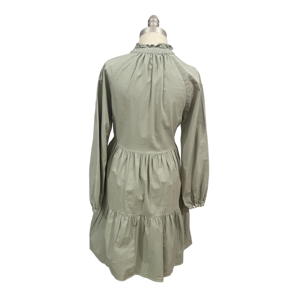 Sundry Tiered Panel Dress Eucalyptus Size 0 Long Sleeves V Neck - Picture 3 of 11